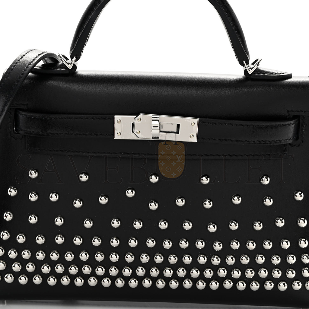 H**mes master box studded cloutÉ mini kelly sellier 20 black (19*12*5.5cm)